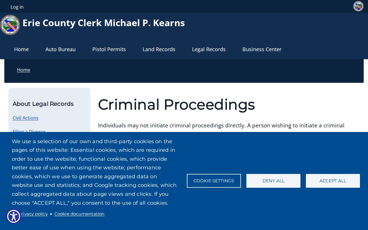 Erie County criminal court record and disposition page
