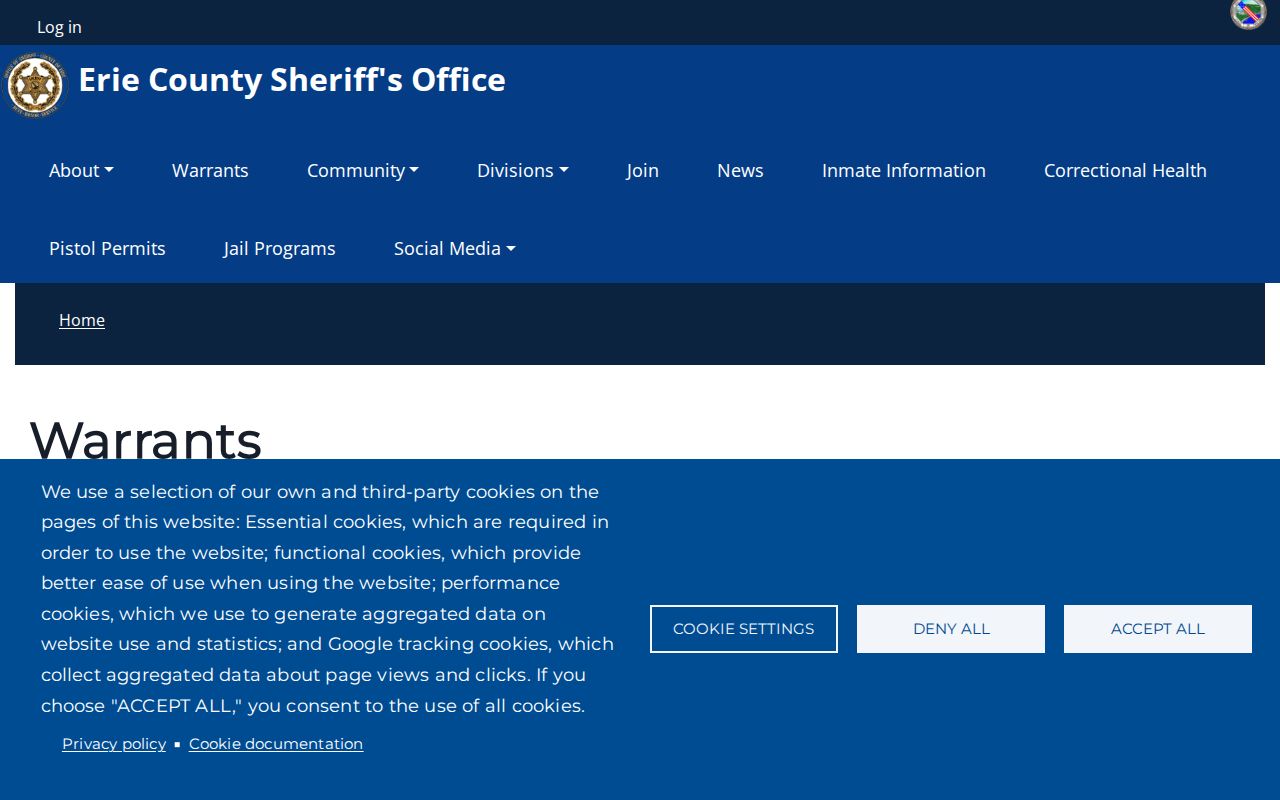 Erie County Sheriff's official most wanted warrant-search page